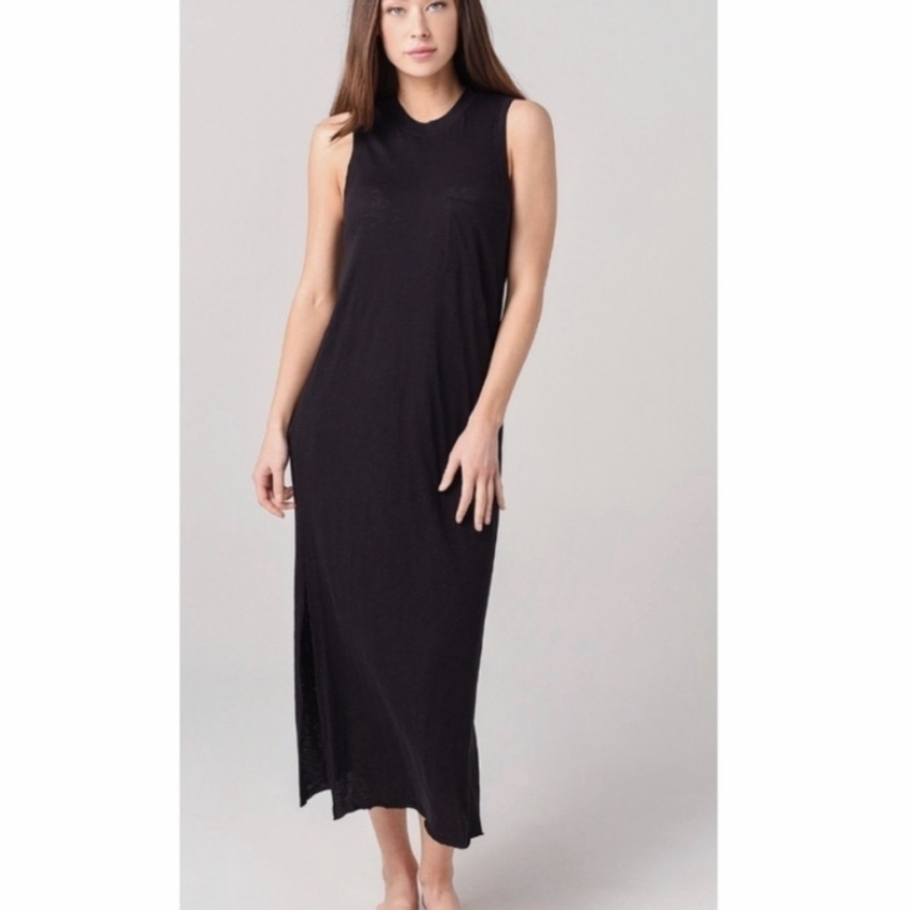 ATM maxi side split sleeveless dress with chest pocket minimalist Coastal Sz S